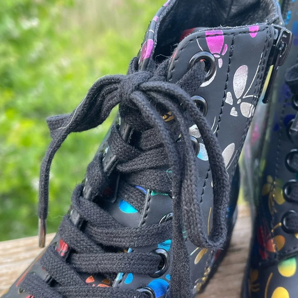 MIA Black Boots with Vibrant Butterfly Design